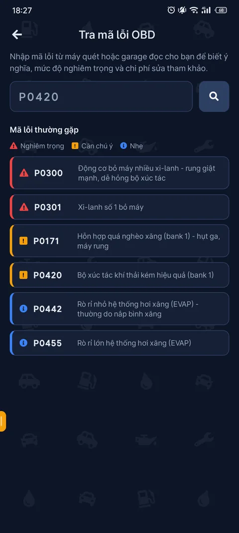 Tra cứu mã lỗi OBD2
