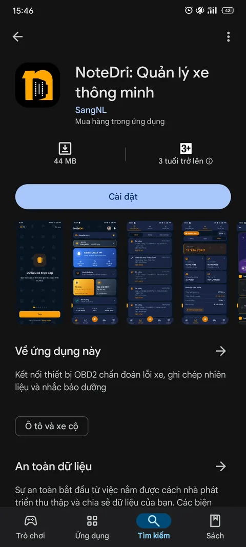 Trang NoteDri trên Google Play, có nút Cài đặt